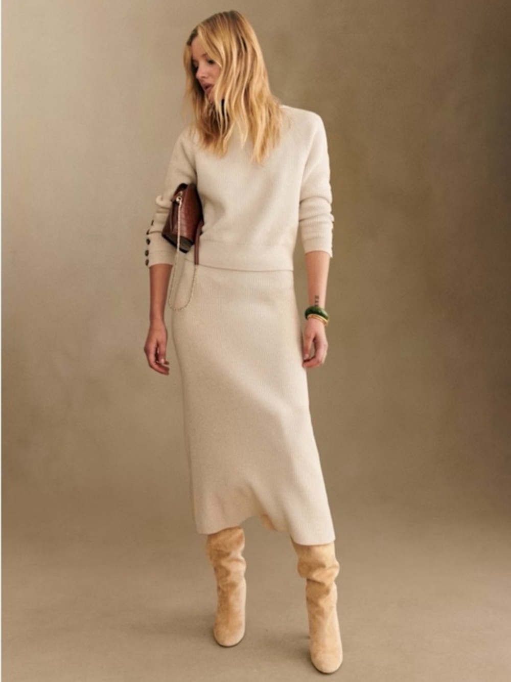 Sezane Naelle Knit Skirt in Natural